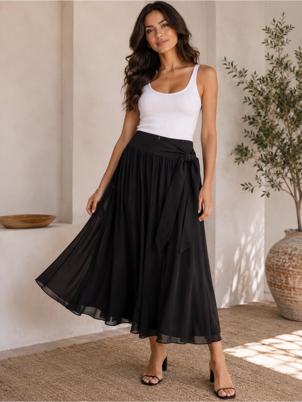 Gentry Portofino Black Silk Midi Skirt 🖤